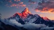 mountain red peak clouds background himalayan lamp amazing inspiring matte stunningly tibet built steep hill