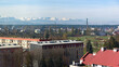 Panoramic view of the rooftops of Nowy Targ with Tatra mountains in the background