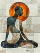 A Man is meditating and sun. Mosaic Art Print. Building yourself from pieces, yoga concept.