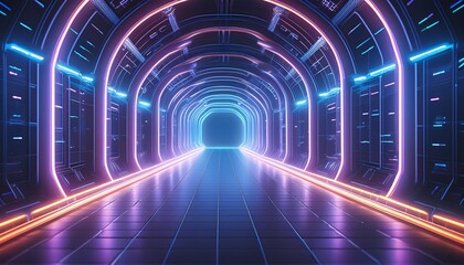Wall Mural - neon data tunnel in a futuristic cybersecurity concept