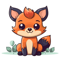 Wall Mural - Cute cartoon little fox sitting on the ground. Vector illustration.