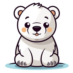 cute cartoon white bear sitting on the ground. vector illustration.