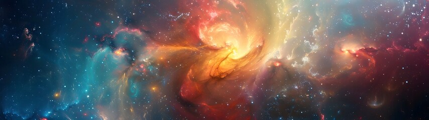 Wall Mural - stunning capture of a vibrant galaxy with swirling colors in space, wide banner