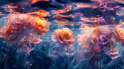 Poster - Abstract background with detailed close-up of underwater florals, merging the tranquil beauty of aquatic gardens with art.