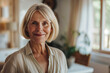 © Enigma - Portrait of a poised senior woman exuding confidence and contentment, her warm smile radiating positivity in a cozy, sunlit home environment, embodying grace and wisdom