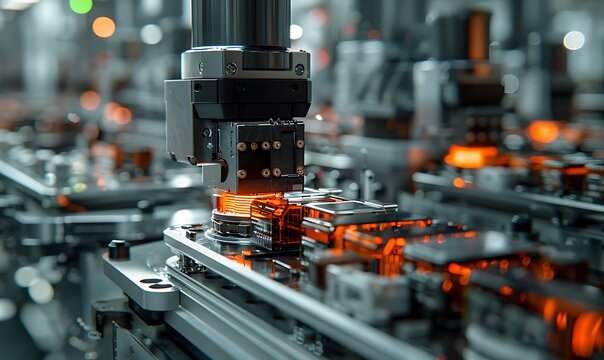 Capture the precision of battery cell stacking on the assembly lineHighlight the seamless integration of machinery in battery production