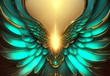 Angelic abstract motif in emerald and gold color. Background colors with healing emerald and Archangel Raphael wings.
