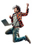 © PNG Lab - Young man jump and float on air happy with laptop