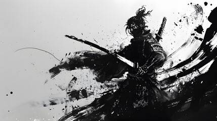 Canvas Print - Abstract ink drawing of a samurai. Japanese style art.