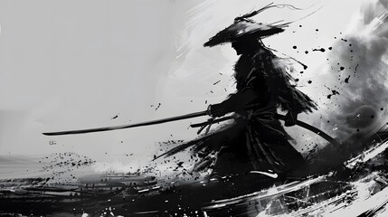 Wall Mural - Abstract ink drawing of a samurai. Japanese style art.