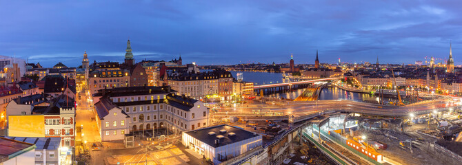 Wall Mural - Aerial night view of Riddarholmen, Gamla Stan, in Old Town of Stockholm, capital of Sweden