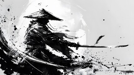 Poster - Abstract ink drawing of a samurai. Japanese style art.