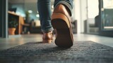 Fototapeta  - An enchanting image of a person's feet, walking away from the office, representing the liberation of leaving early on Leave The Office Early Day.
