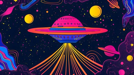 vintage sci-fi art. ufo in a retro science fiction style. cosmic retro design