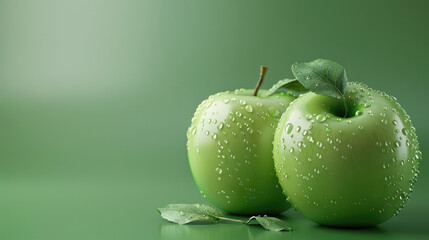 Wall Mural - two green apples in big copy space
