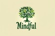 Minimalist psychologist logo: tree, mindful text, abstract line art in flat style, green and yellow