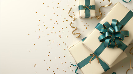 Birthday or Christmas background with boxes and decorations and a space for text