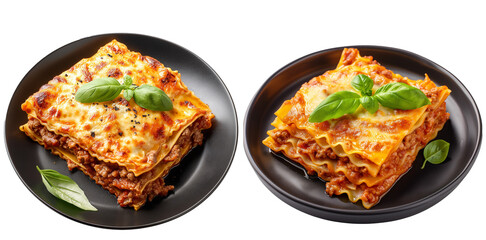 Wall Mural - The plate of tasty lasagna with bolognese sauce on a transparent background