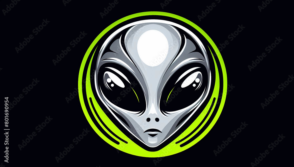 Grey alien against neon green circle icon logo Stock Illustration ...