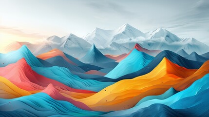 Wall Mural - Colorful gradient fluid flow shape background, abstract background with tree and mountain, summer leaves, modern background in luxury liquid