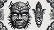 Black and white Tribal Tiki ethnic culture mask on transparent background