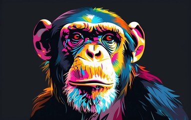 Wall Mural - monkey drawn using WPAP art style, isolated black background, pop art, vector illustration.