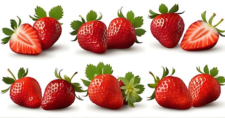 Wall Mural -  Set of delicious strawberries, cut out 