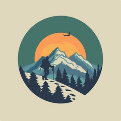 Wall Mural - mountain hiking logo design