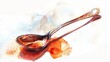 A watercolor painting of a simple soup ladle, gracefully curved, on a white background