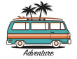adventure surf caravan concept retro illustration