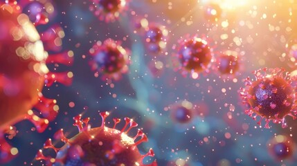 Microscopic virus particles and vibrant warning signs create a striking visual for this public health advisory flyer, banner background concept 3D with copy space