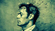 © Ricardo MzF .com  - IA Illustration. Disease representation brain pain person. Portrait of a man. Tormented individual person, Emotional pain, anguish, sadness. Pins, needles stuck Psychological illnesses. psychology.