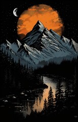 Wall Mural - mountains design with black background