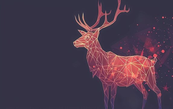 Vector low poly line art. Geometrical reindeer illustration. 