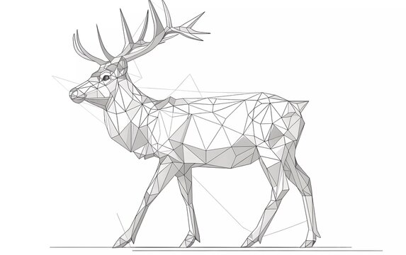 Vector low poly line art. Geometrical reindeer illustration. 