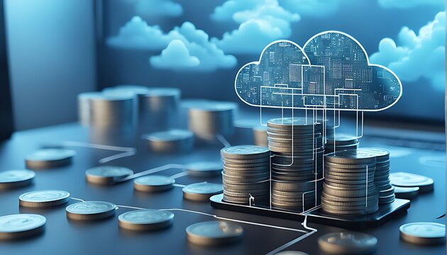  Cloud Computing Cost Efficiency, cost efficiency in cloud computing with an image showing pay-per-use pricing models, resource optimization techniques, AI 