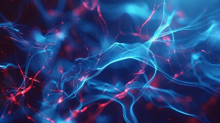 Poster - abstract blue and red neural network image - vivid depiction of synaptic connections reminiscent of 