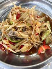 Poster - thai spicy papaya salad on table, thai food