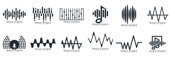 Wall Mural - Set of Radio Wave icon. Sound waves set. Modern sound equalizer. Radio wave icons. Volume level symbols. Music frequency. vector illustration