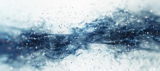Leinwandbilder - Abstract blue network mesh wave particles. Generative AI technology.	
