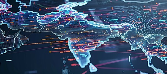 Poster - India network digital map. Information wireless technology. Generative AI technology.	
