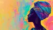 colorful abstract portrait of black woman with modern turban african culture