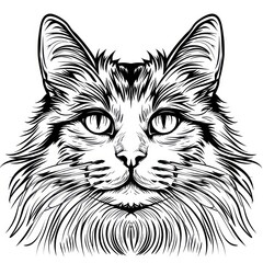 Wall Mural - cat face line draw on white background