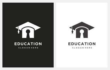 Key and Graduation Cap Education logo design icon vector