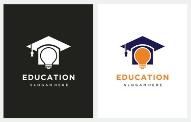 light bulb and graduation cap education logo design icon vector