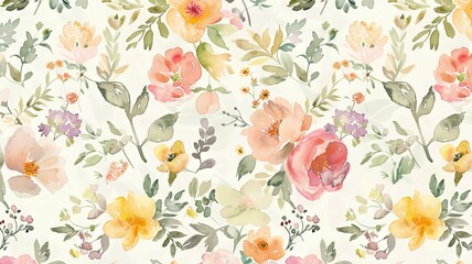 Watercolor floral pattern with vibrant flowers - An exuberant floral design featuring vivid watercolors of varied flowers and foliage