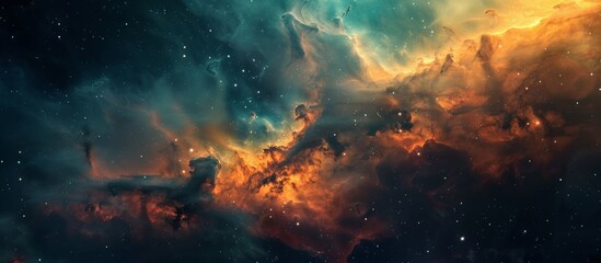 Wall Mural - vibrant and dynamic nebula with a colorful assortment of stars contrasted against a bright orange ba