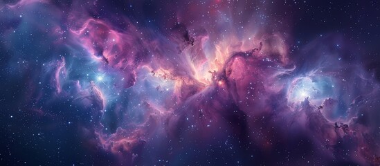 Wall Mural - captivating view of a vast purple and blue nebula filled with twinkling stars in the night sky
