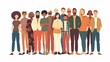 © Preeyanuch - Portrait of diverse people standing together vector flat illustration Group man and woman of different nationality and ages isolated United of various generations Social diversity or population