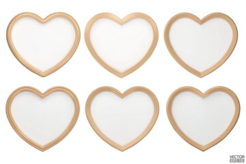 set of decorative wood hearts. wooden heart shaped frame. realistic gloss heart with rim. elements f